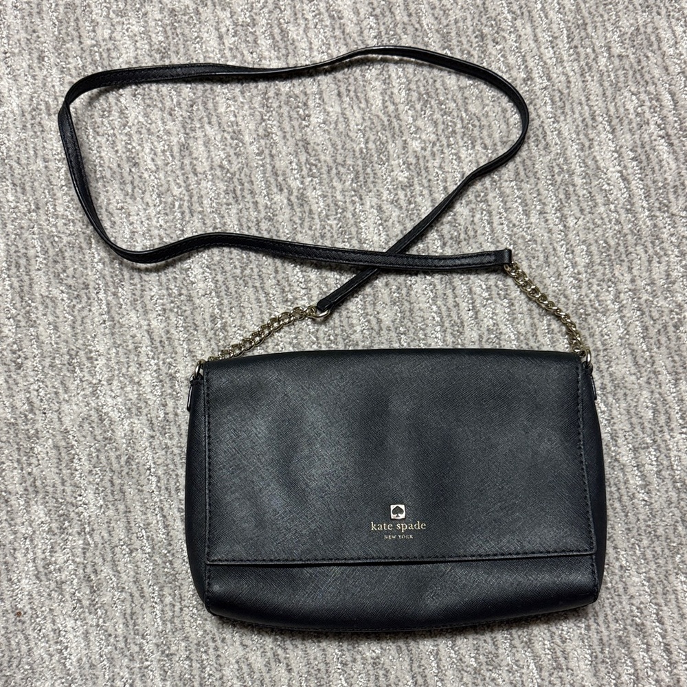 kate spade Black Crossbody Bag with Gold Chain Detail